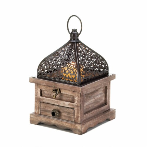 Aewholesale 10018059 8 in. Flip-Top Wood Lantern with Drawer Perspective: bottom