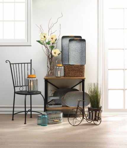 Gallery of Light 10018514 Large Galvanized Metal Lantern, Iron & Glass - MDF Wood Perspective: bottom