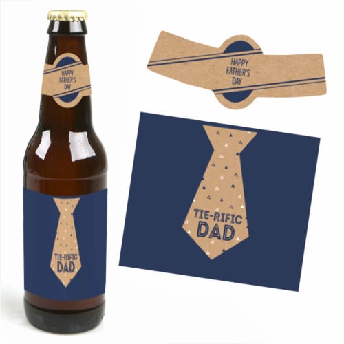 Big Dot of Happiness My Dad is Rad Father's Day Decor for Men 6 Beer Bottle Labels & Carrier Perspective: bottom