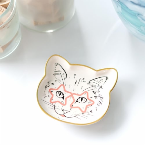 Cat Dish Plate | Small Ceramic Catchall Dish For Treats, Keys, Change, & More Perspective: bottom
