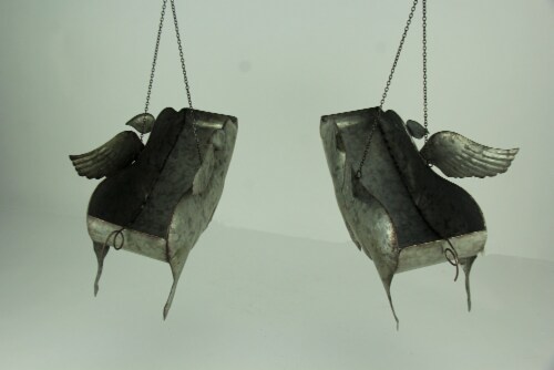 Galvanized Metal Flying Pig Hanging Planters Set of 2 Large Outdoor Décor Perspective: bottom
