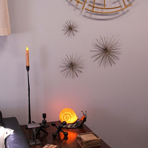 Antique Gold Finish Mid-Century Modern Atomic Star Burst Wall Décor Sculptures Set of 3 Perspective: bottom