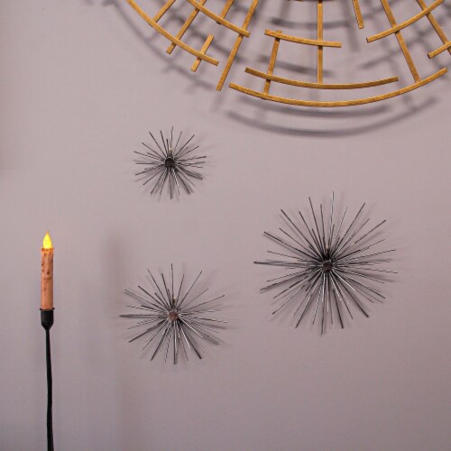 Aged Silver Finish Mid-Century Modern Atomic Star Burst Wall Décor Sculptures Set of 3 Perspective: bottom