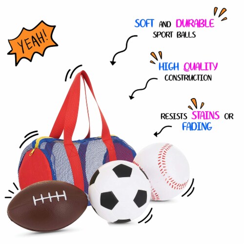 Neliblu 3 Sports Balls Set - 5  Baseball, 5  Soccer, 8  Football in Carry Bag Perspective: bottom