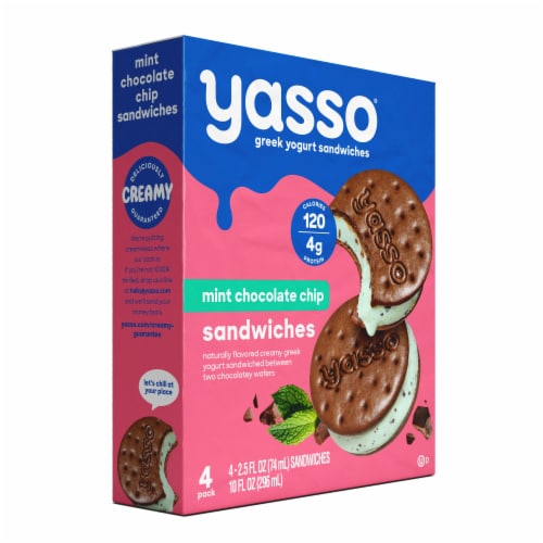 Yasso Frozen Greek Yogurt Mint Chocolate Chip Sandwiches Perspective: bottom