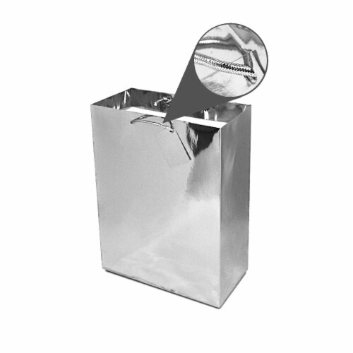 Medium Metallic Silver Paper Gift Bags with Metallic Handles, Party Favor Bags Perspective: bottom