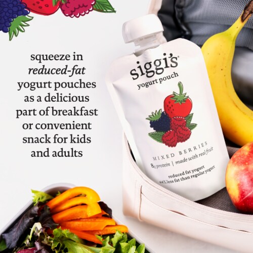 siggi’s Mixed Berries Reduced Fat Yogurt Pouches, 3.5 oz, 4 ct Pack Perspective: bottom