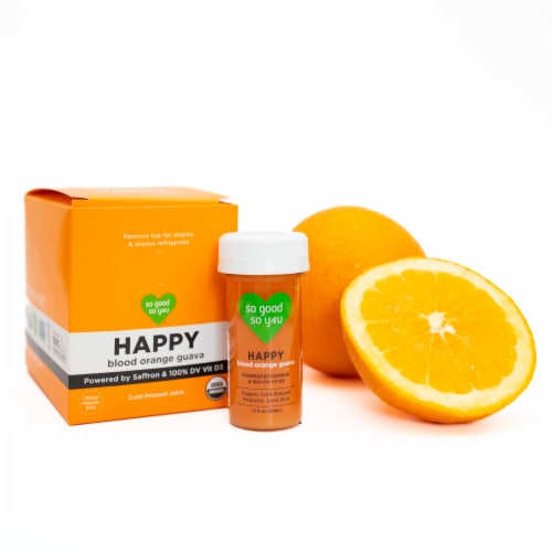 So Good So You® Happy Blood Orange Guava Probiotic Juice Shot Perspective: bottom