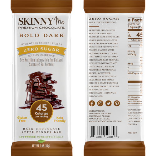 SkinnyMe Zero Sugar Dark Chocolate After Dinner Bar Perspective: bottom