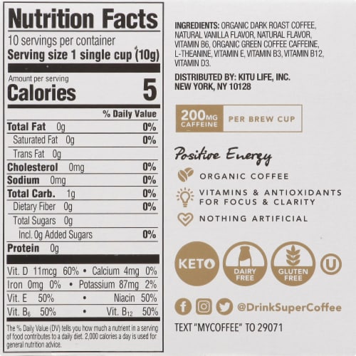 Super Coffee® 2X Caffine Vanilla Enhanced Vitamins + Antioxidants Coffee Pods Perspective: bottom