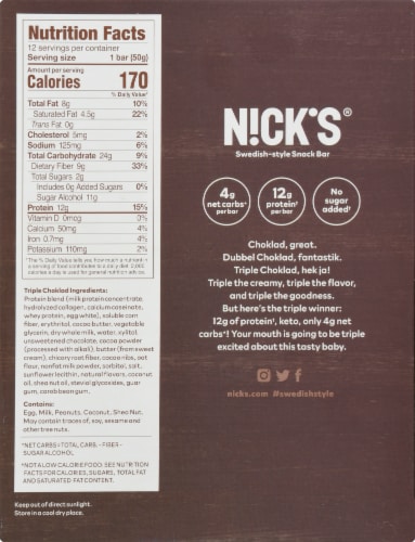 Nick's Triple Choklad Keto Energy Bars Perspective: bottom