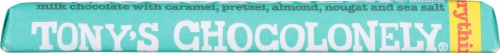 Tony's Chocolonely® Caramel Almond Nougat Pretzel and Sea Salt Milk Chocolate Bar Perspective: bottom