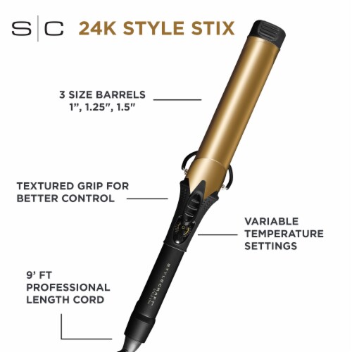 StyleCraft 24K Gold Hair Style Stix Long Spring Curling Iron Black, 1.