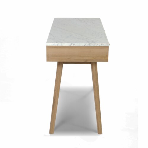 Viola 44  Rectangular Italian Carrara White Marble Writing Desk with Oak Legs Perspective: bottom
