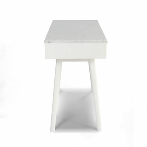 Viola 44  Rectangular Italian Carrara White Marble Writing Desk with White Legs Perspective: bottom