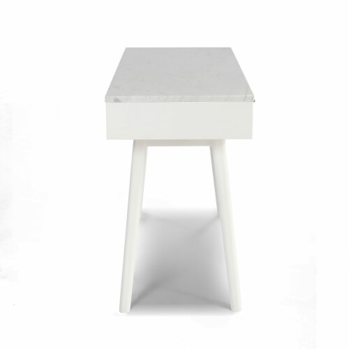 Viola 44  Rectangular Italian Carrara White Marble Writing Desk with White Legs Perspective: bottom