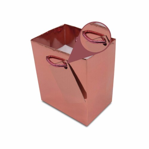 Extra Small Rose Gold Foil Gift bags with Handles, Designer Solid Color Paper Gift Wrap Bags Perspective: bottom