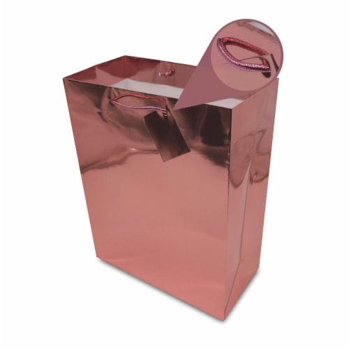 Large Rose Gold Foil Gift bags with Handles, Designer Solid Rose Gold Paper Gift Wrap Bags Perspective: bottom