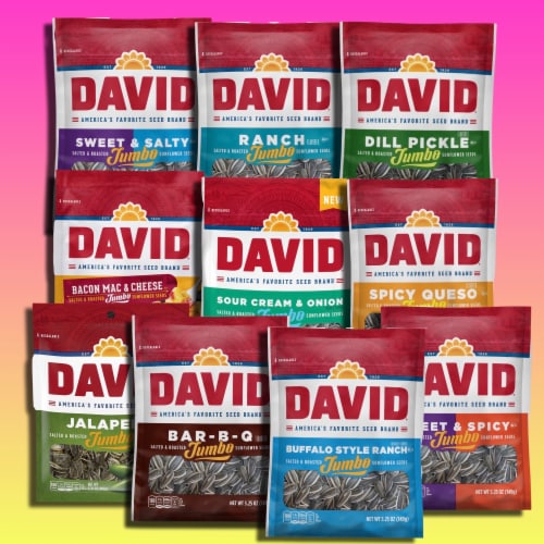 David Sunflower Seeds Variety Pack, Curated Flavors Include BBQ, Dill Pickle, Ranch, Bacon Ma Perspective: bottom