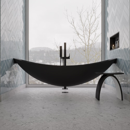 ALFI brand HammockTub1-BM Black Matte 79  Acrylic Suspended Wall Mounted Hammock Bathtub Perspective: bottom