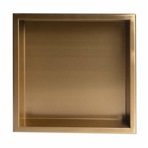 ALFI brand ABNP1616-BG 16 x 16 Brushed Gold PVD Steel Square Single Shelf Shower Niche Perspective: bottom