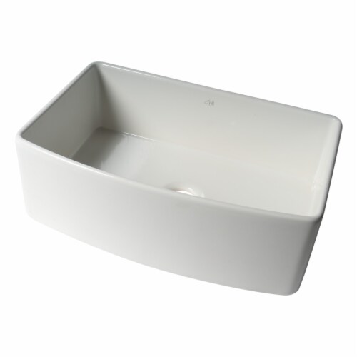 ALFI Brand ABFC3020-W White  Curved Apron 30  x 20  Single Bowl Fireclay Farm Sink with Grid Perspective: bottom