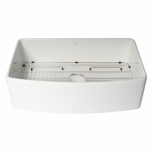 ALFI Brand ABFC3320S-W White  Curved Apron 33  x 20  Single Bowl Fireclay Farm Sink with Grid Perspective: bottom