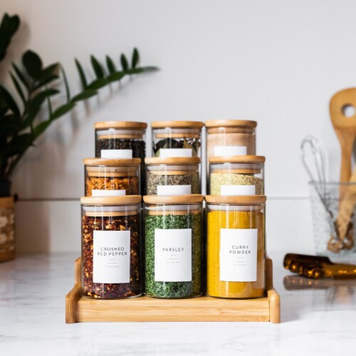 Savvy & Sorted 12 Natural Bamboo Spice Jars - 8.5oz Large Spice Jars with Bamboo Lids - Seasoning Glass Jars with Airtight Lids - Spice Jars