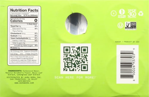 Aura Bora® Strawberry Basil Herbal Sparkling Water Perspective: bottom