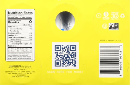Aura Bora™ Ginger Meyer Lemon Sparkling Water Cans Perspective: bottom
