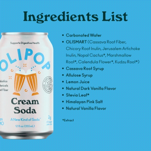 Olipop® Cream Soda Prebiotic Soda Can Perspective: bottom