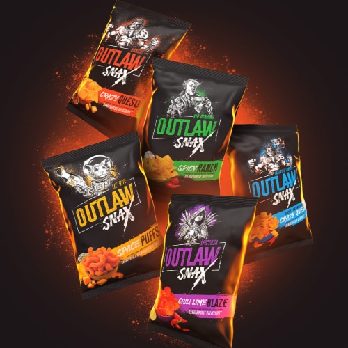 Outlaw Snax Crazy Queso Tortilla Chips Perspective: bottom