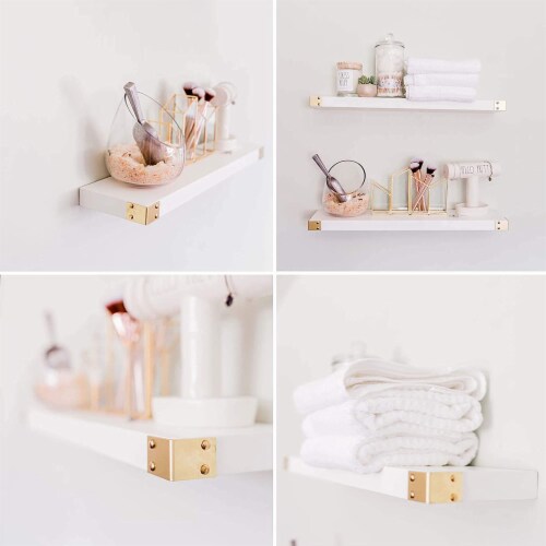 Willow & Grace Noelle 36 Inch Floating Wood Wall Mount Shelves, White, Set of 2 Perspective: bottom