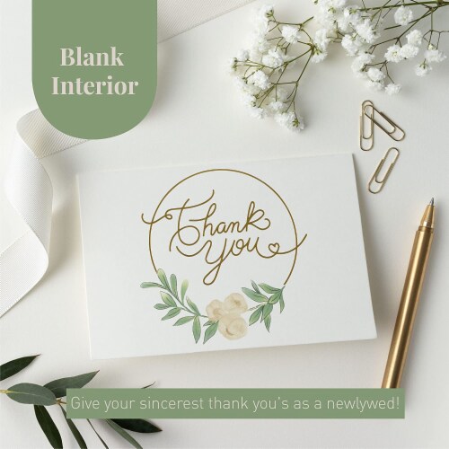 Rileys & Co Thank You Wedding Cards, Gold Foil with Stickers & Envelopes, 50 Pieces Perspective: bottom