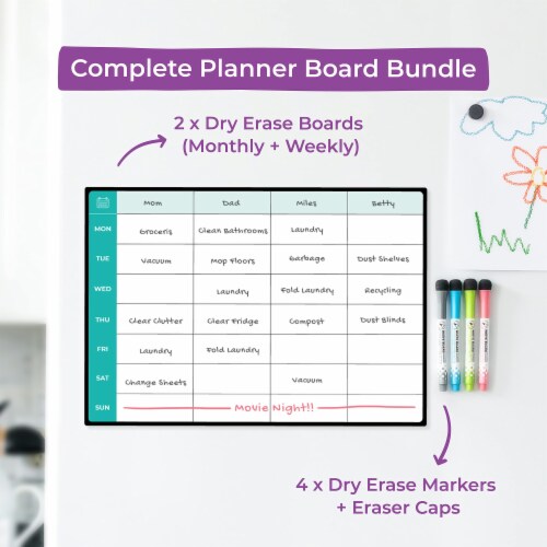 Magnetic Dry Erase Monthly and Weekly Calendar 2-Pack Bundle, Fridge White Board with Monthly Perspective: bottom