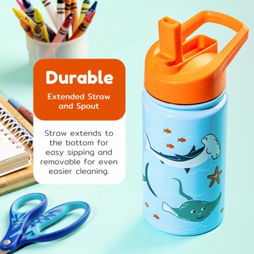 BOZ Kids Insulated Water Bottle with Straw Lid, Stainless Steel Double Wall Water Cup-Shark Perspective: bottom