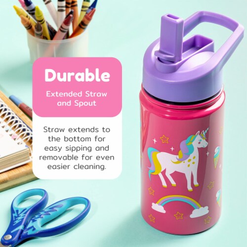 BOZ Kids Insulated Water Bottle with Straw Lid, Stainless Steel Double Wall Water Cup-Unicorn Perspective: bottom