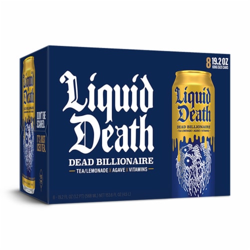 Liquid Death, Dead Billionaire Iced Tea, Half Lemonade Half Black Tea Perspective: bottom