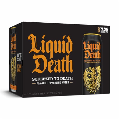 Liquid Death, Squeezed to Death, Orange-Flavored Sparkling Water Perspective: bottom