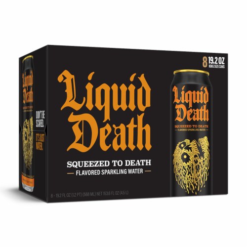 Liquid Death, Squeezed to Death, Orange-Flavored Sparkling Water Perspective: bottom