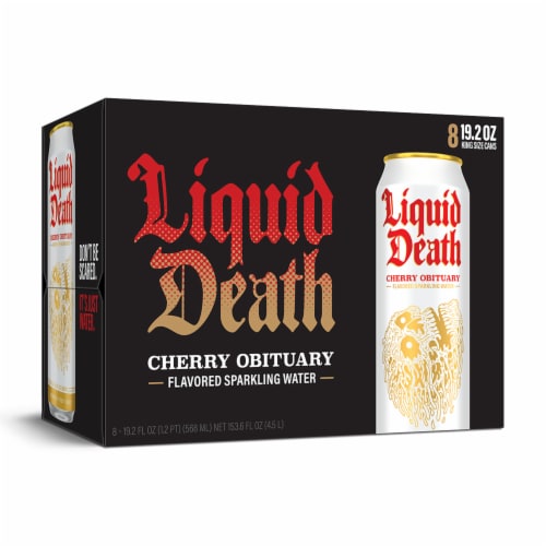 Liquid Death, Cherry Obituary, Cherry-Flavored Sparkling Water Perspective: bottom