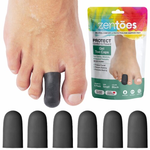 ZenToes 6 Pack Gel Toe Caps - Cushions and Protects Big Toes from Rubbing - (Small, Black) Perspective: bottom
