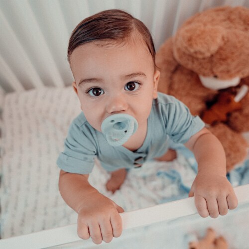 Pacifier 4 Pack by Comfy Cubs, Earth Green, Stage 1 Perspective: bottom