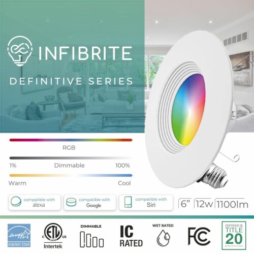 5/6 In. WiFi Smart 12W 1100LM Recessed Retrofit LED Downlight Kit, Alexa/Google, Wet Rated Perspective: bottom