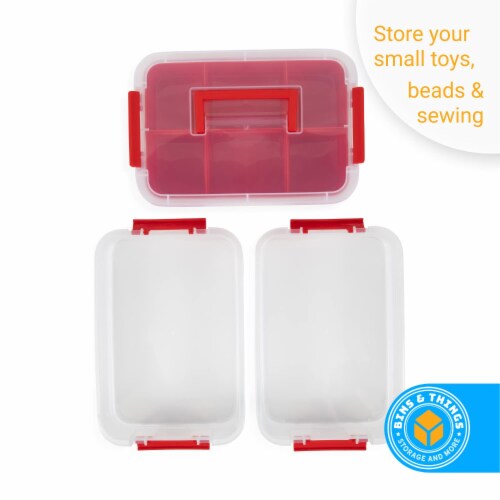 Bins  Things 2 Trays Red Stackable Storage Container Organizer Perspective: bottom