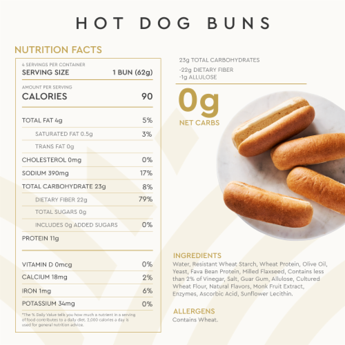 Hero Bread™ 0g Net Carb Hot Dog Buns Delicious Keto Friendly Hot Dog Buns Perspective: bottom