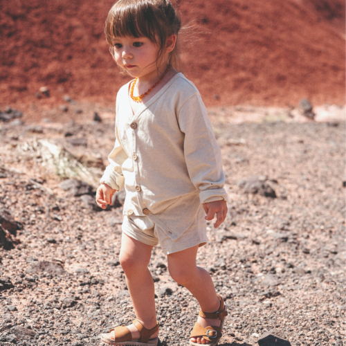 Organic Neutral Cardigan in Natural Undyed Cotton - 3-6M / Natural Perspective: bottom