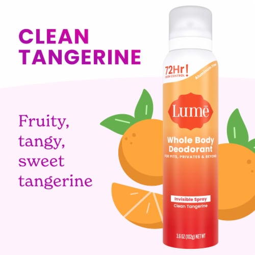 Lume Women's Whole Body Invisible Deodorant Spray Clean Tangerine Aluminum Free Perspective: bottom