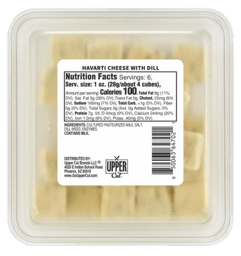 Upper Cut Cubed Dill Havarti Cheese Perspective: bottom