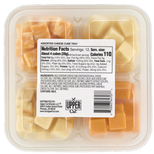 Upper Cut Assorted Colby Jack Pepper Jack Swiss and Mild Cheddar Cheese Cube Tray Perspective: bottom